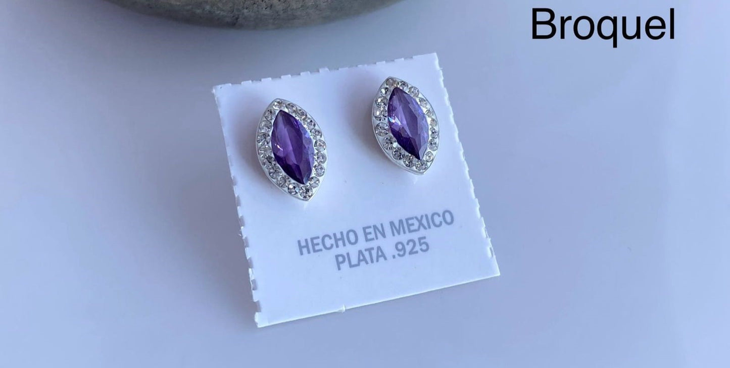 Aretes de piedra de cristal en color violeta